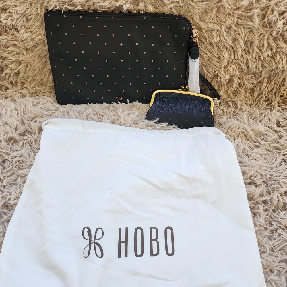 HOBO Black Star Wayfare Clutch W/ Matching Cheer Coin Purse